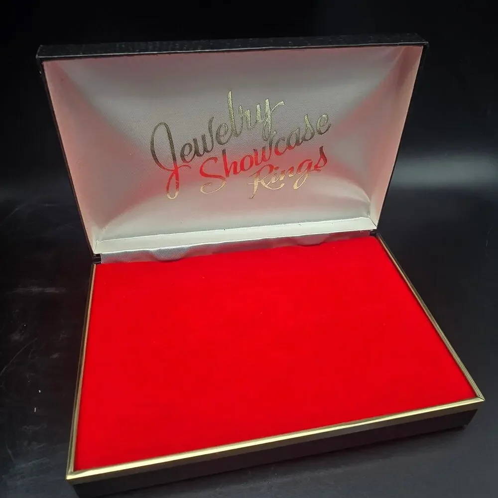 Vintage Jewelry Box Ring Box Showcase Black Red Flocked NOS In Box